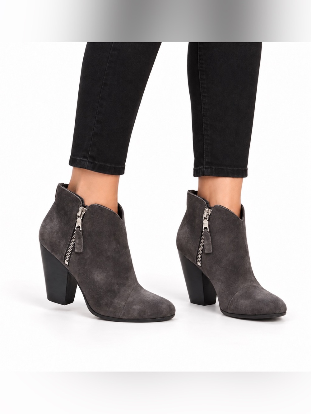 Rag & Bone Margot Suede Stacked Heel Booties Charcoal Gray US 8.5 / EU 38.5